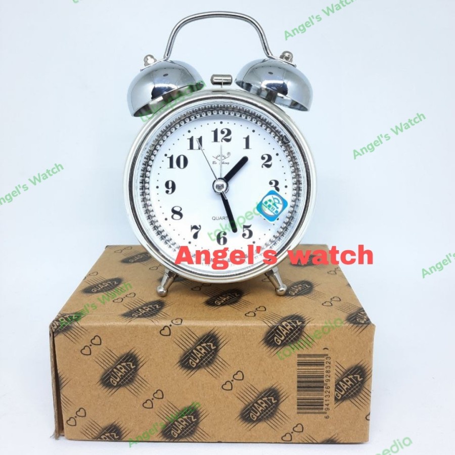 angelswatch Jam weker beker nyaring kring ada lampu/ jam meja weker kring silver