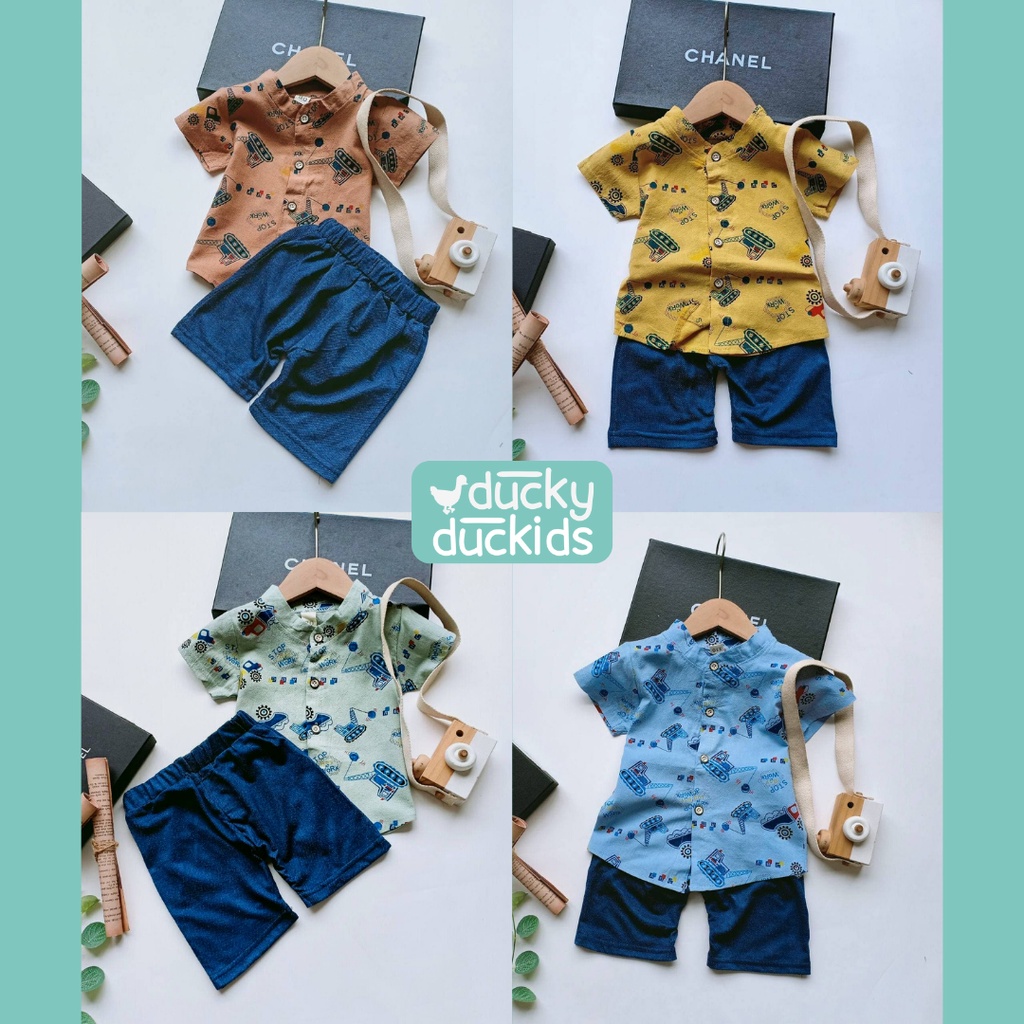 DUCKY DUCKIDS - Setelan Kemeja Anak / Setelan Kemeja Import (Wrecking Ball Crane)