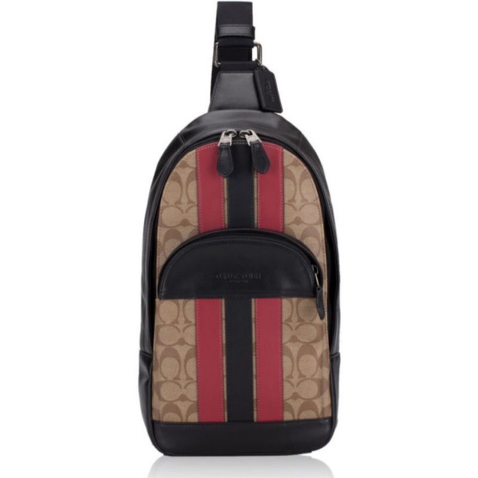 Coach Houston Pack Varsity Stripe Tan Soft Red Black(85035)