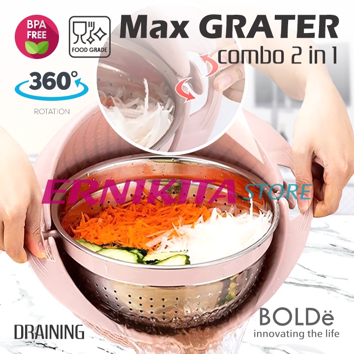 BOLDe MAX GRATER COMBO 2 IN 1 - Parutan Sayur dan Wadah Pencuci Buah