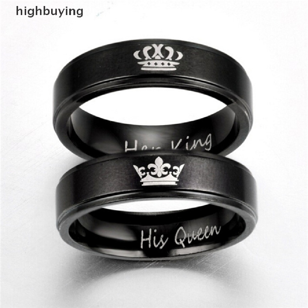 Hbid Cincin Stainless Steel Motif Tulisan HIS Queenher KING Untuk Pasanganpriawanita