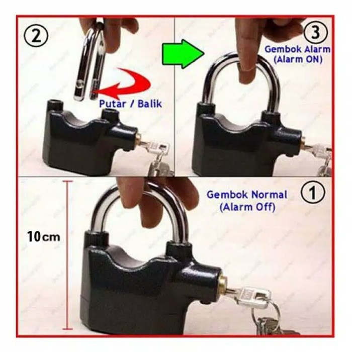 Gembok Alarm Lock Best Seller Anti Maling Bisa utk Motor Ring panjang