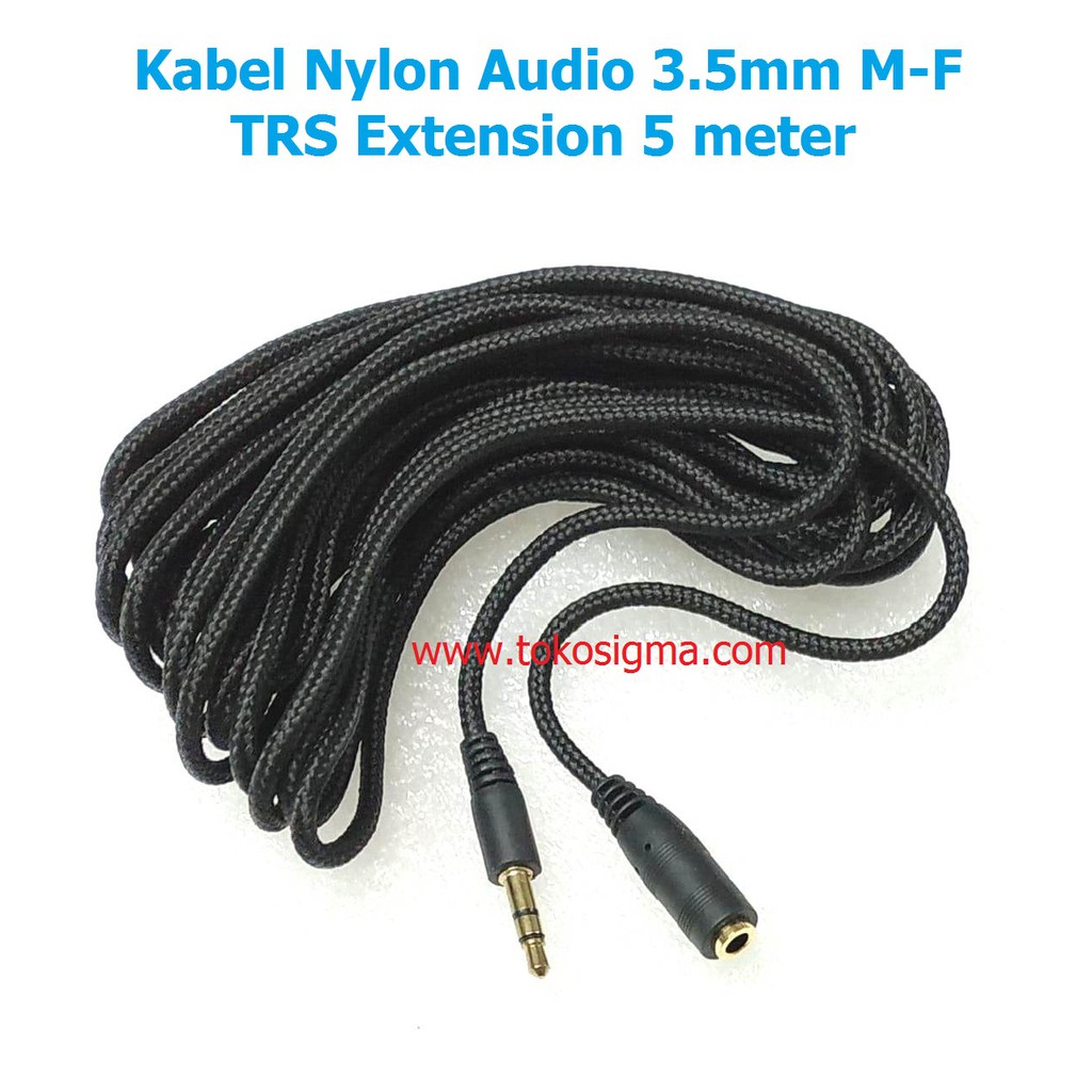 Kabel Audio Extension 5M 3.5mm M-F Perpanjangan TRS Stereo Nylon Gold