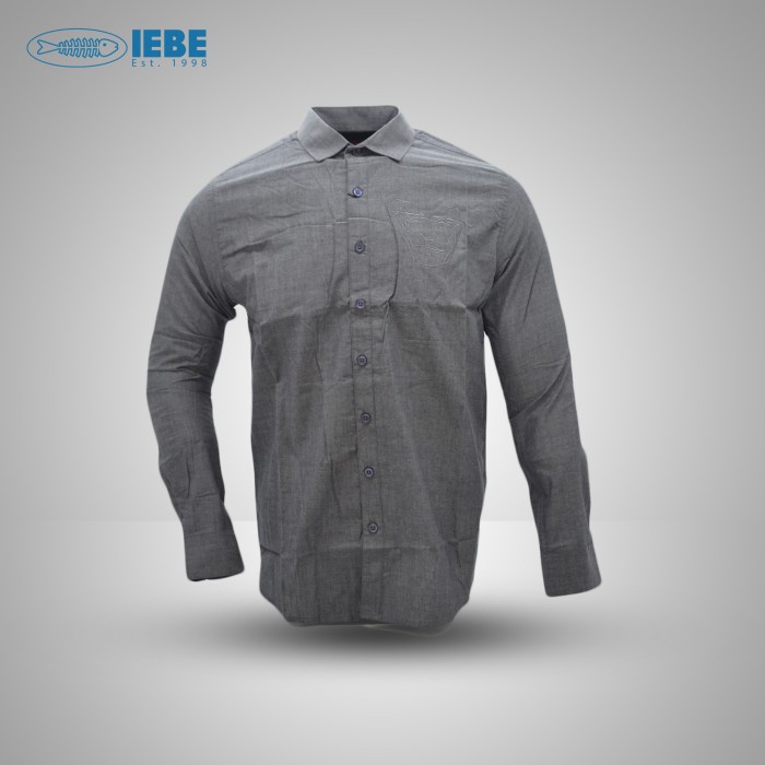 Kemeja pria IEBE Kemeja Pria Lengan Panjang Kasual A3AH8003 - GREY, S jumbo kemeja pria polos terlar