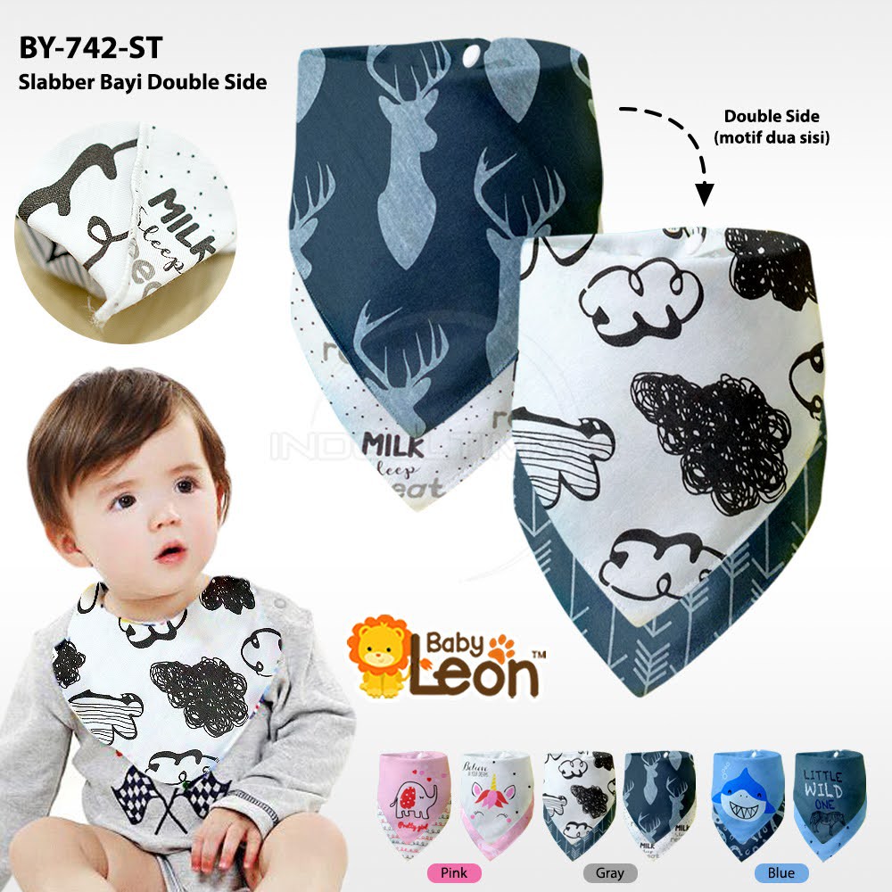 2in1 Slaber Bayi Bolak-Balik BABY LEON Baby Bib BY-742-ST Sleber Slabber Celemek Makan Bayi Segitiga