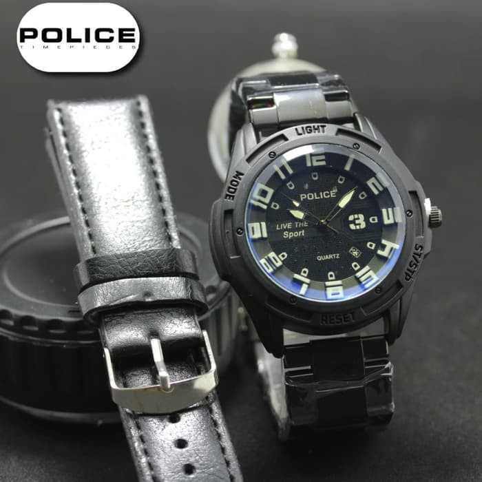 JAM TANGAN PRIA POLICE RANTAI PAKET KULIT BLACK (BLACK)