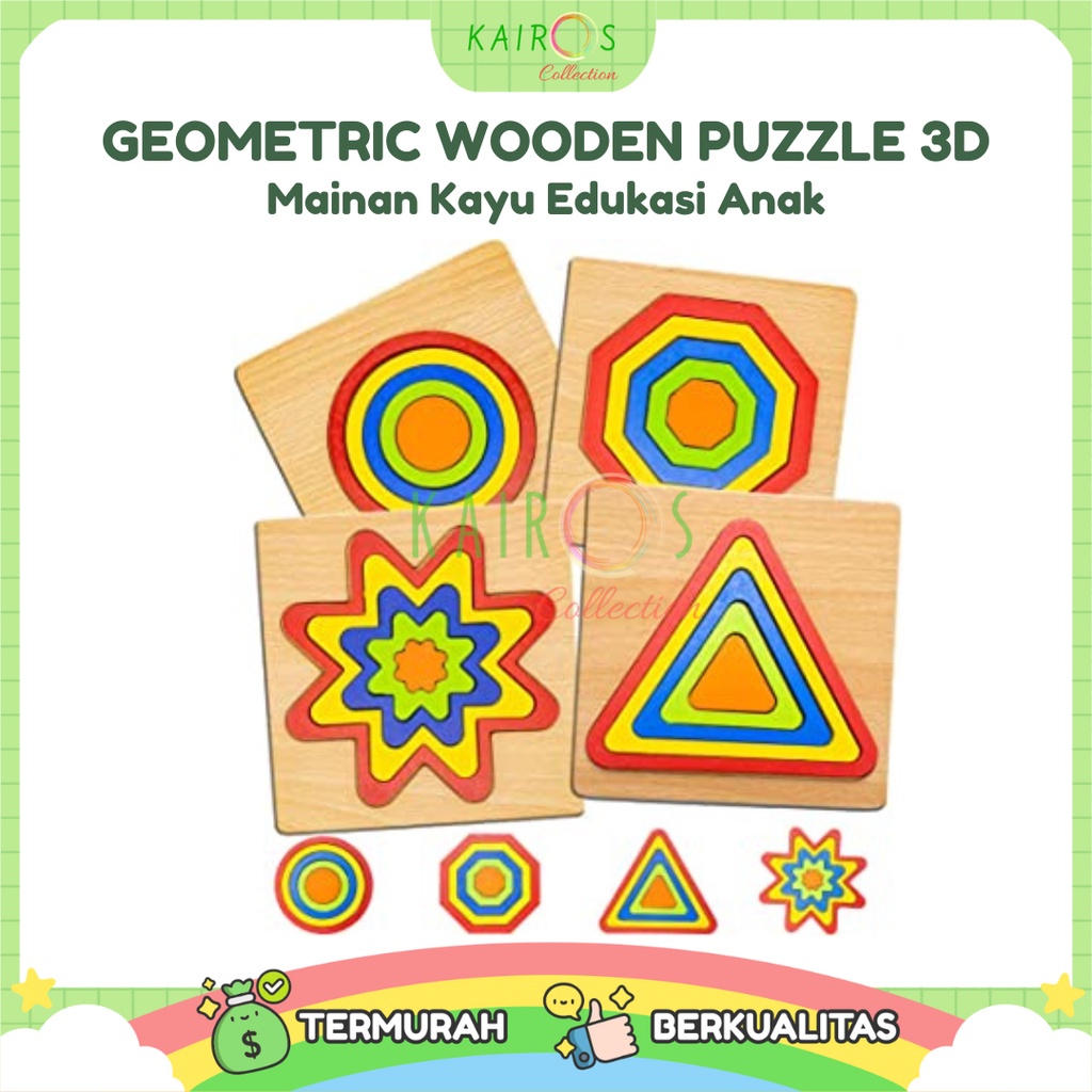 Geometric 3D Wooden Puzzle Mainan Edukasi Montessori Anak