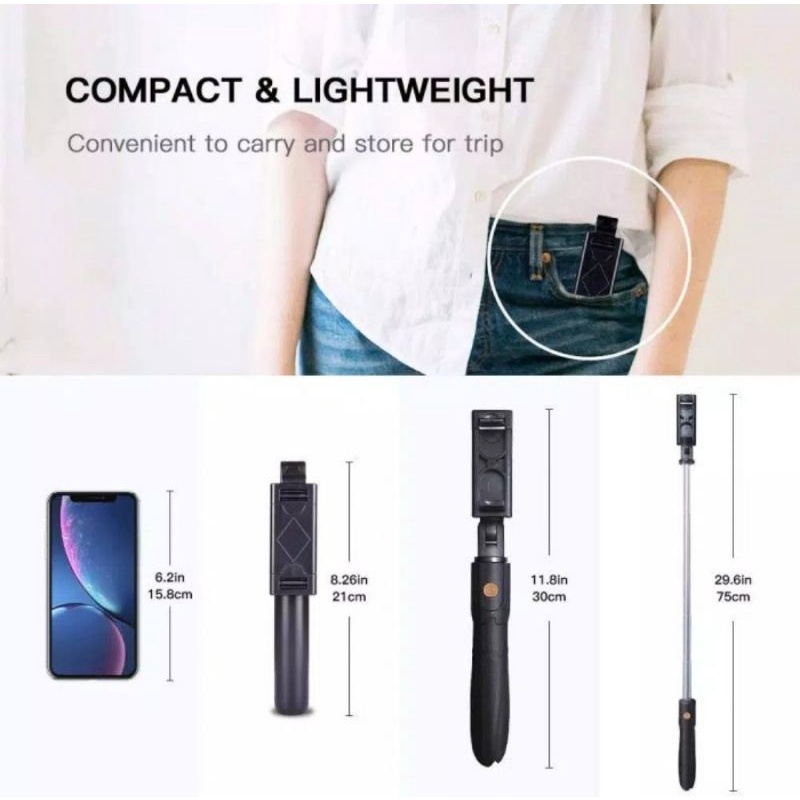 Tongsis Magic 3 in 1 K07 Bluetooth Tripod Selfie Stick 70cm  Remote