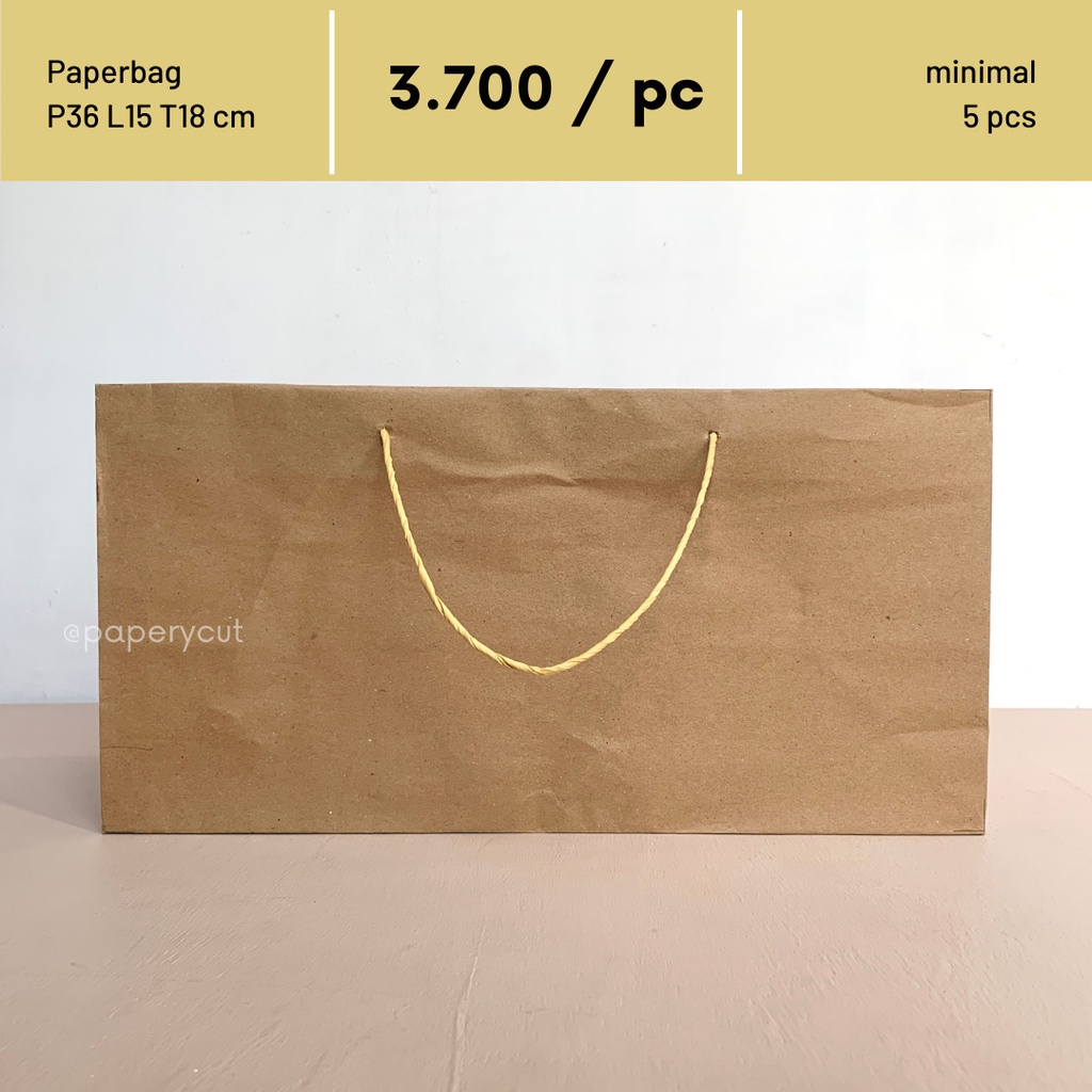 

Paperbag Tas Kertas Kraft Coklat Polos Goodie Bag P 36 L 15 T 18 cm
