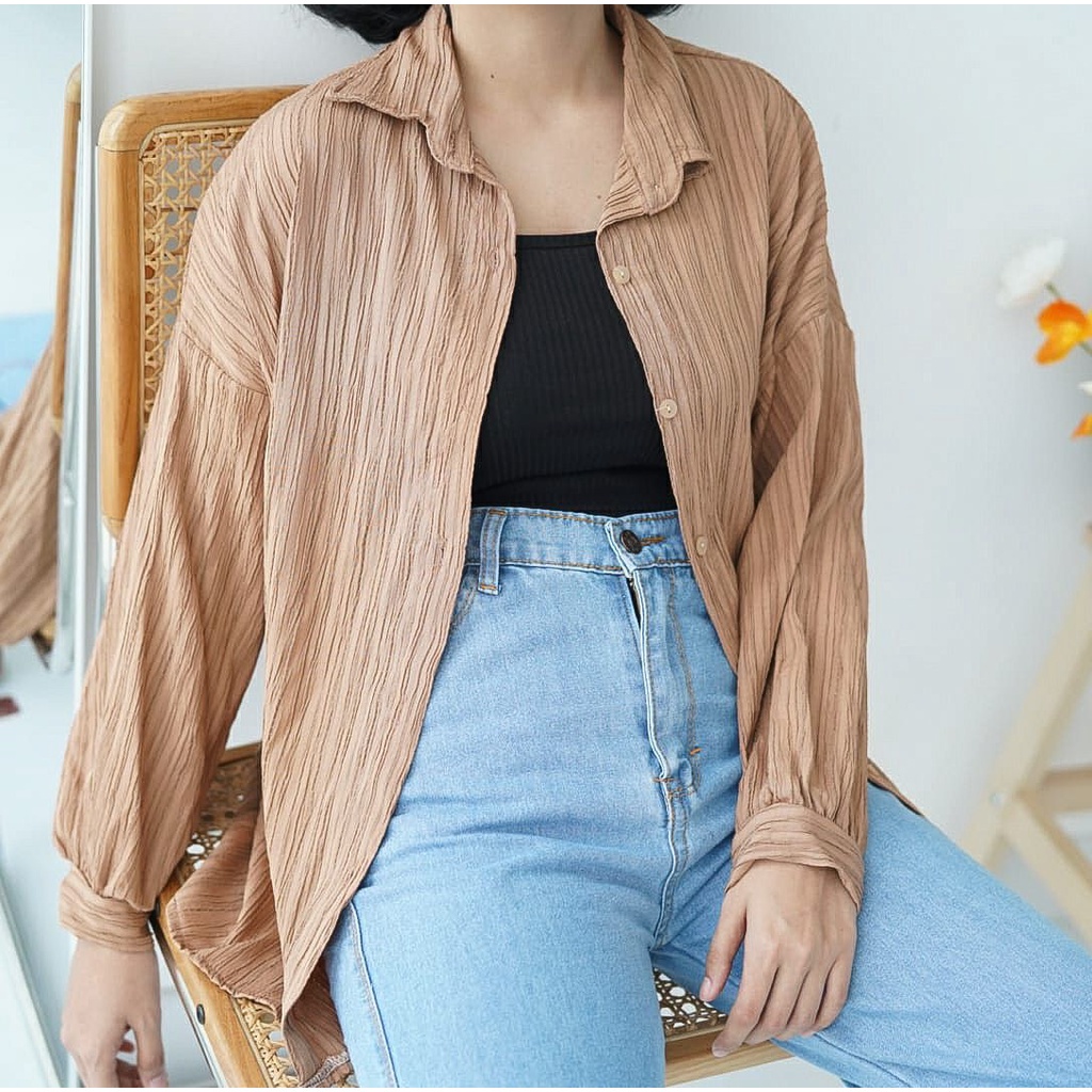 BEFAST - ZFS OOTD Wanita Kemeja PASTY / HARRI LADY CRUSH OVERSIZE SHIRT / Kemeja Oversize / Kem Kekiniaan Remaja Wanita / Kem Terlaris / OOTD ala Korean Style / Kemeja Polos Casual / Atasan Pakaian Lengan Panjang