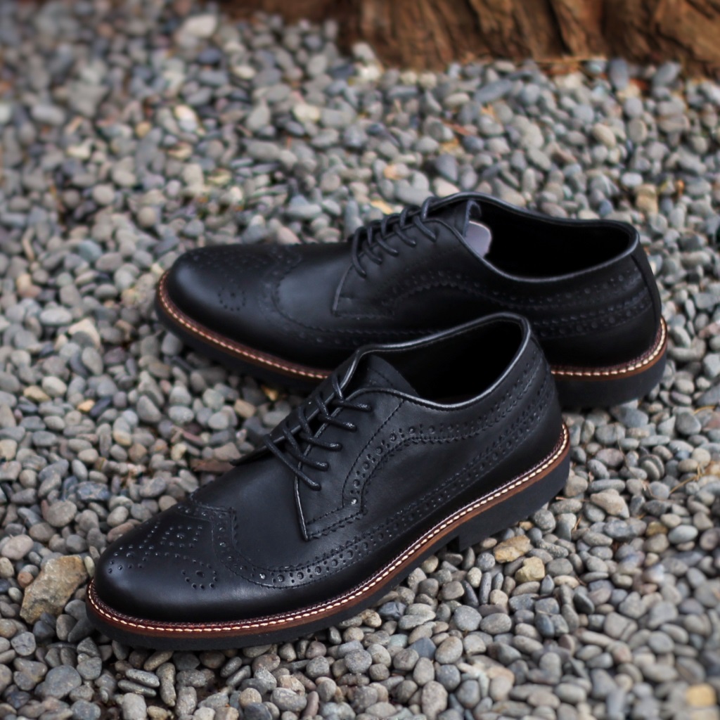 BRITISH SERIES ORIGINAL x KENZIOS Sepatu Kulit Sapi Asli Hitam Pria Formal Pantofel Kerja Kantor Dinas Resmi Guru PNS Kantoran Pesta Undangan Kondangan Nikah Kuliah Casual Wingtip Modern Oxford Genuine Leather Footwear Big Size Jumbo Ukuran Besar 44 Keren