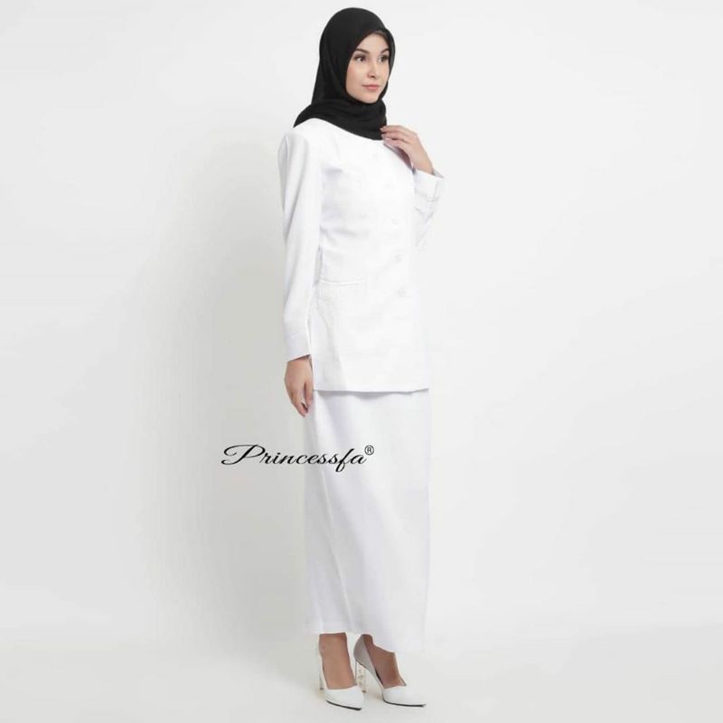 seragam princessfa putih /seragam perawat / blazer bidan / baju perawat / setelan putih rok span