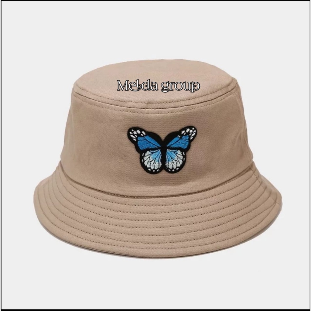 Topi Bucket Hat Butterfly Bordir Tebel Bucket Hat Distro Terbaru Topi Bucket Wanita