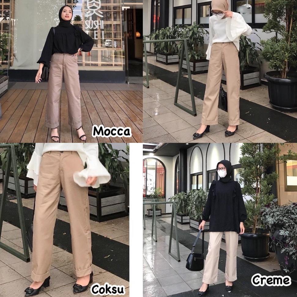 BEFAST - ZEC OOTD Celana JIZLA / Aghie American Drill / Celana Panjang Bahan / Celana Panjang Casual / Celana Panjang Terbaru / Celana OOTD Wanita Kekinian