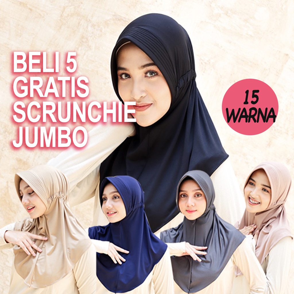 Jilbab Instan Serut Polos Jokowi ADIBA Jersey Menutup Dada / Hijab Instan Serut Jokowi