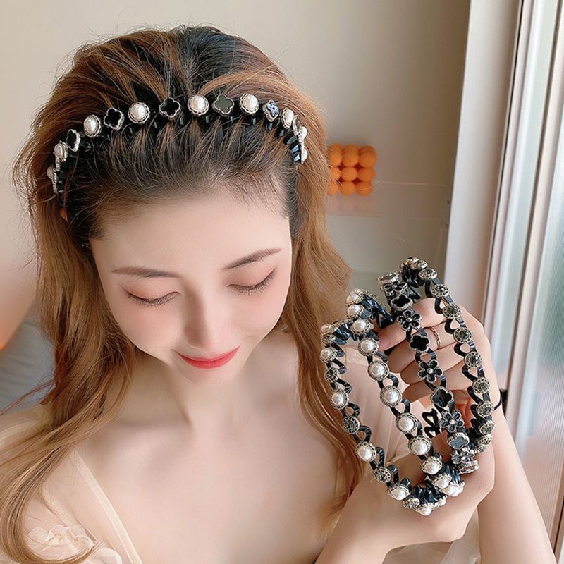 Korean Plastic Pearl Rhinestone Headband Fashion Retro Hairband for Women Hair Accessories