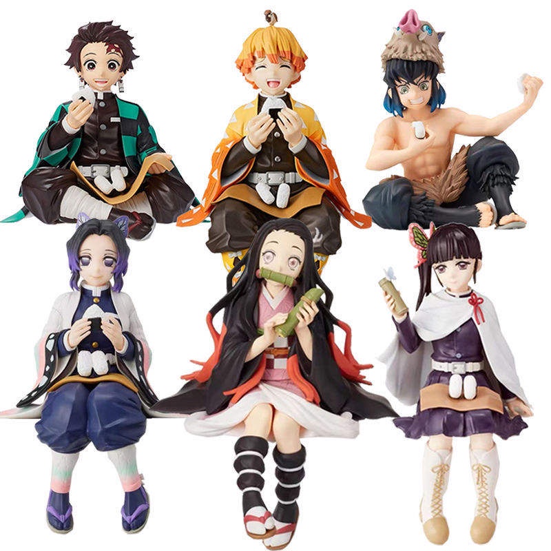 Action Figure Demon Slayer Nezuko Tanjirou Shinobu Zenitsu Hashibira Inosuke Eat Rice Ball Kimetsu No Yaiba