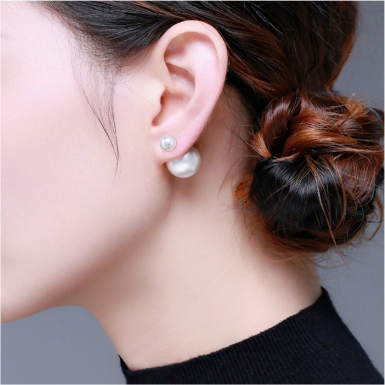 Anting Mutiara Depan Belakang Klasik Antik Elegan Aksesoris Korea Wanita