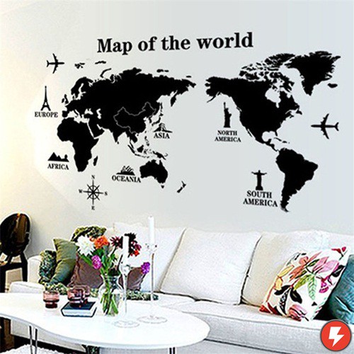 Flashmart Stiker Wallpaper Dinding World Map Living Room Decoration