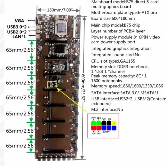 POWER RIG B75 MINING BOARD D3 8SLOT+G1610