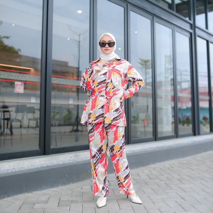 Baju Tidur Wanita Katun rayon Viscose Tiedye Pajamas Set-NUDE