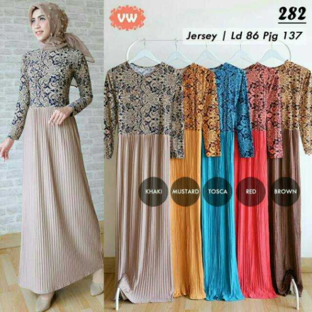 Gamis Dress Jersey Motif Batik Etnik Model Plisket Rempel Bawah Susun Pinggang Karet Belakang Murah