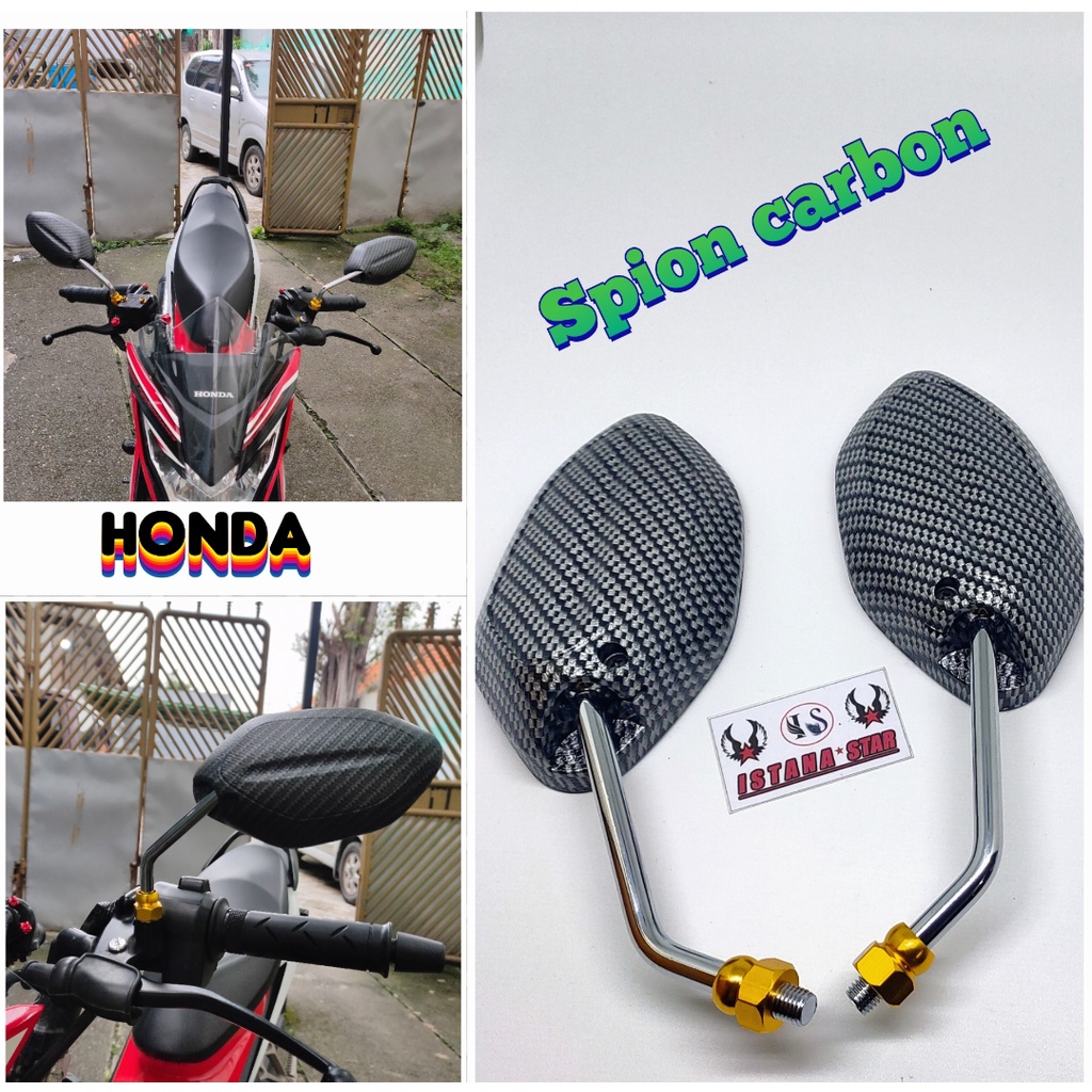 SPION / KACA SPION VARIASI KARBON TANGKAI CROME UNTUK HONDA SERIES MURAH [ BEAT , SCOOPY , VARIO , SPACY DAN HONDA SERIES LAINNYA ]