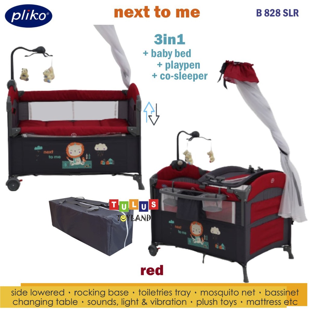 Pliko Next to Me Travel Cot B 828 SLR Box Bayi Kelambu dan Sisi Bisa Turun