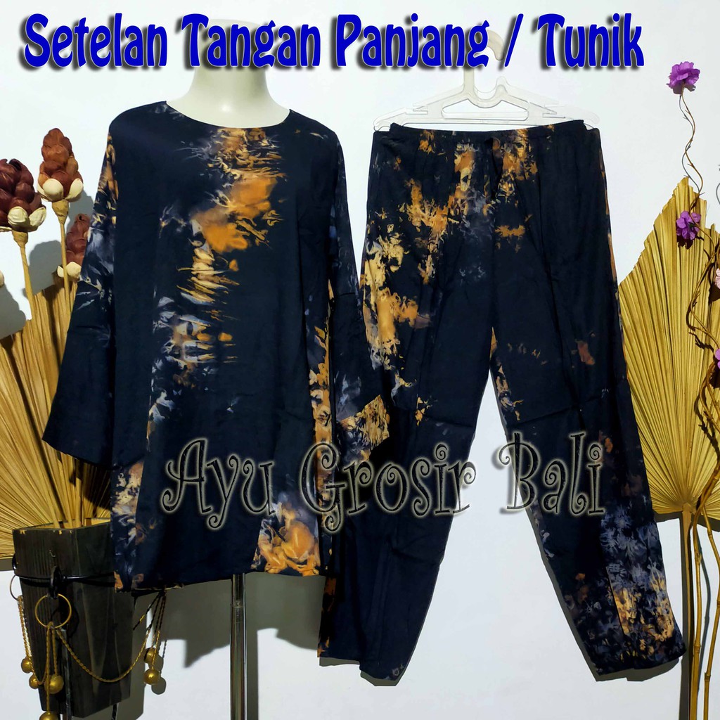 SETELAN TUNIK CELANA PANJANG TANGAN PANJANG TIE DYE / BABYDOLL / PIYAMA / BAJU TIDUR(pilih motif)