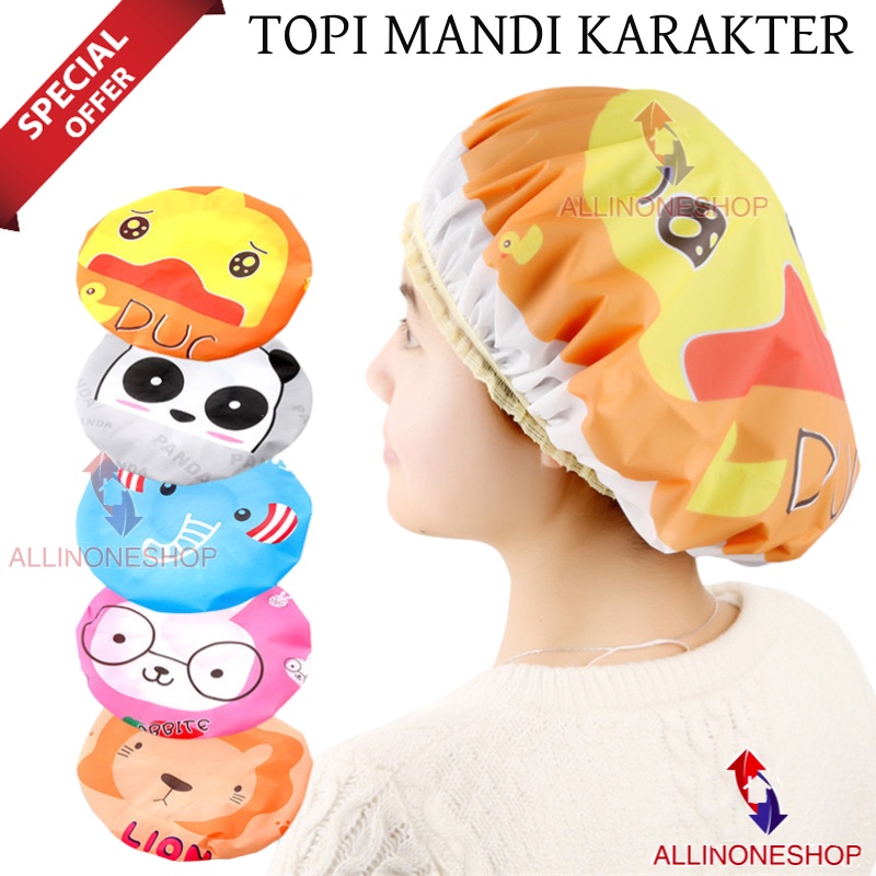 Penutup Kepala Mandi Karakter - Shower Cup Pelindung Kepala Waterproof / Topi Mandi / Penutup Kepala