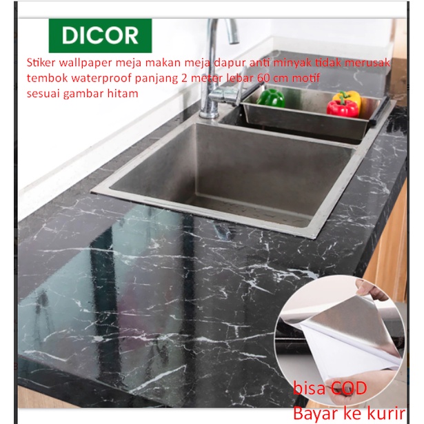 Stiker wallpaper meja makan meja dapur anti minyak tidak merusak tembok waterproof panjang 2 meter l