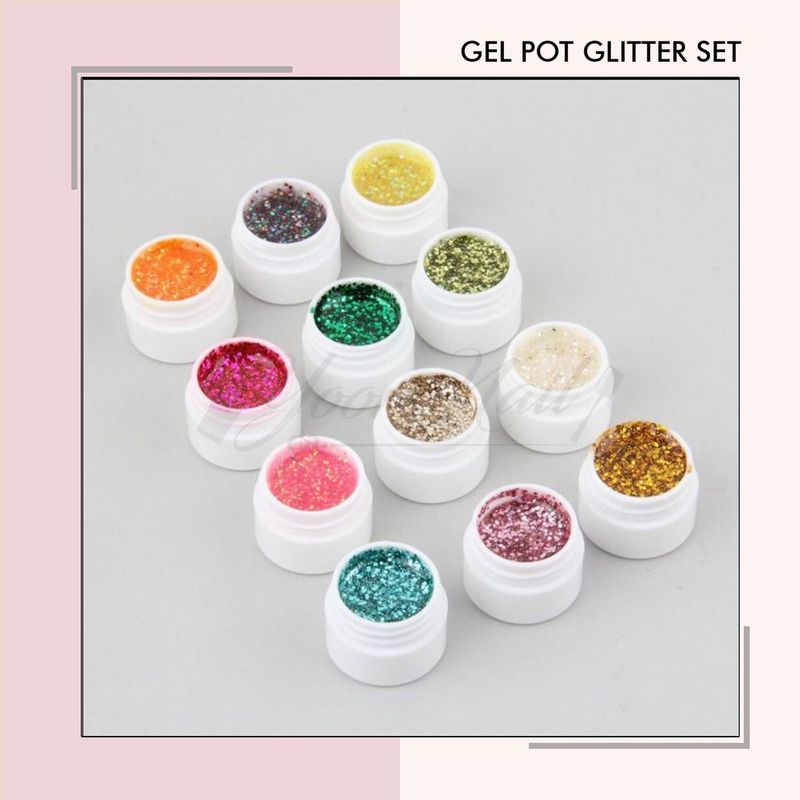 12 colors painting gel pot glitter solid color gliter paint nail art uv gel 12 warna 12pcs