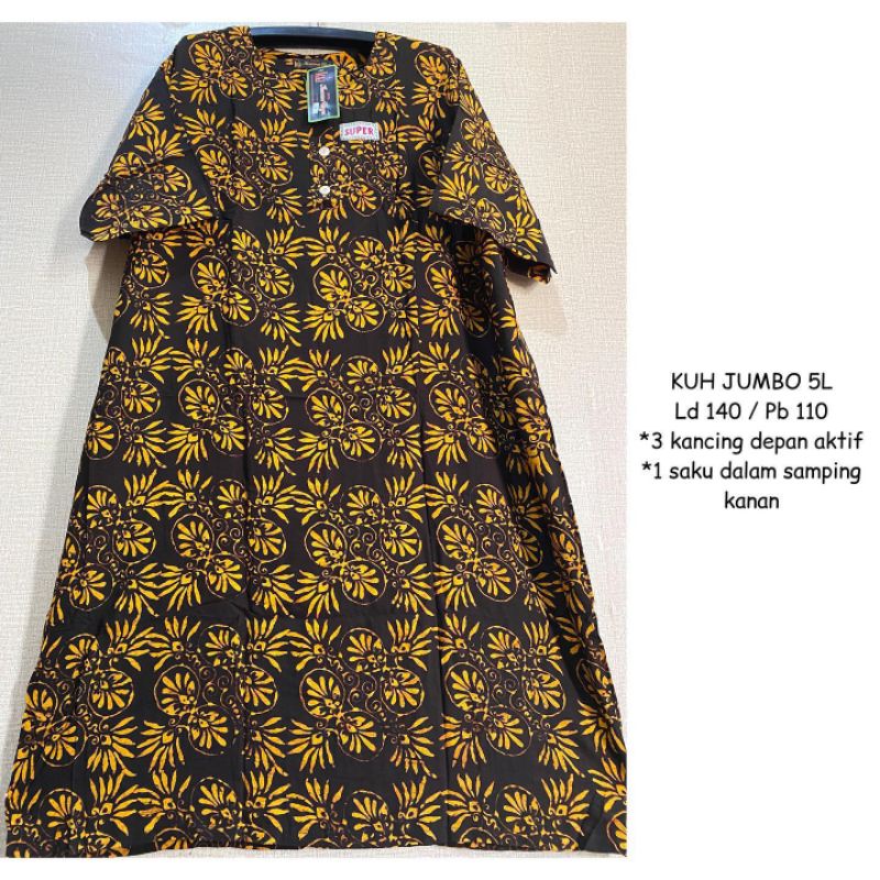 Daster Jumbo Batik Kencana Ungu Label hitam Ld 140cm Motif terbaru 3 kancing Depan Aktf Busui katun 