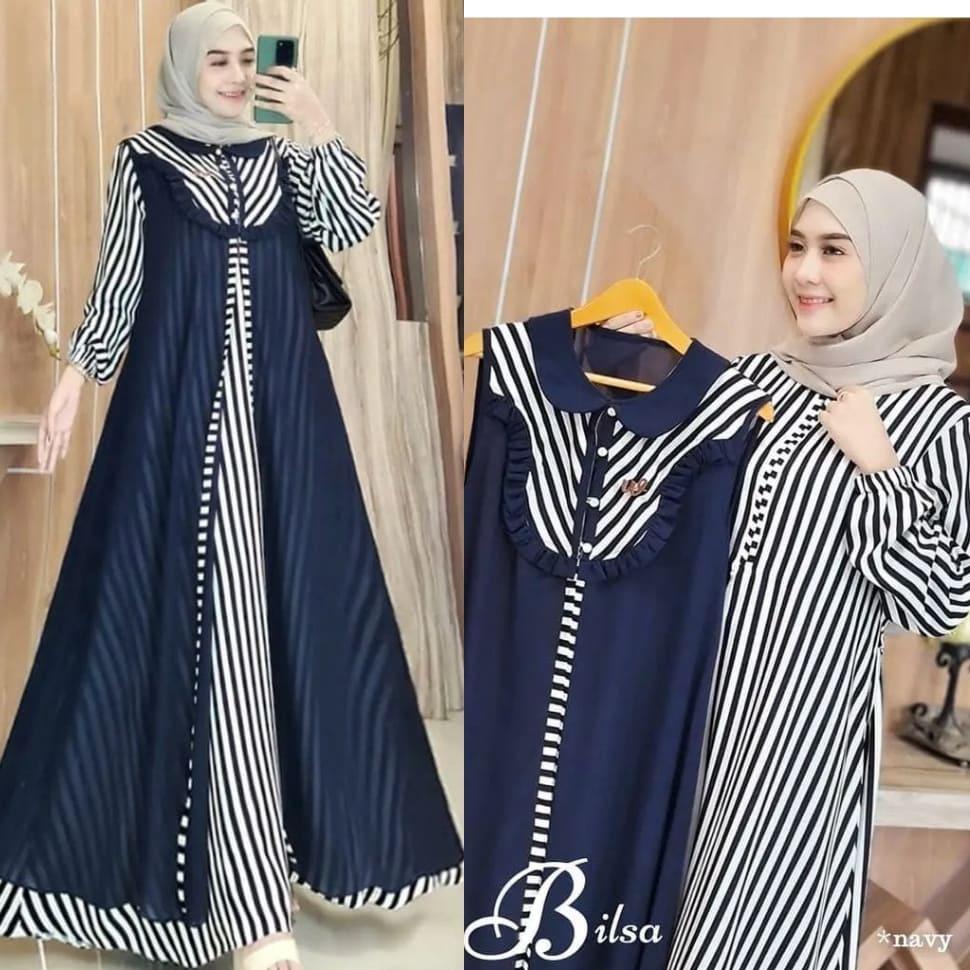 Ready Bilsa Dress Maxy Gamis Muslim L Besar Pum Fashion Remaja Wanita BJ Terbaru