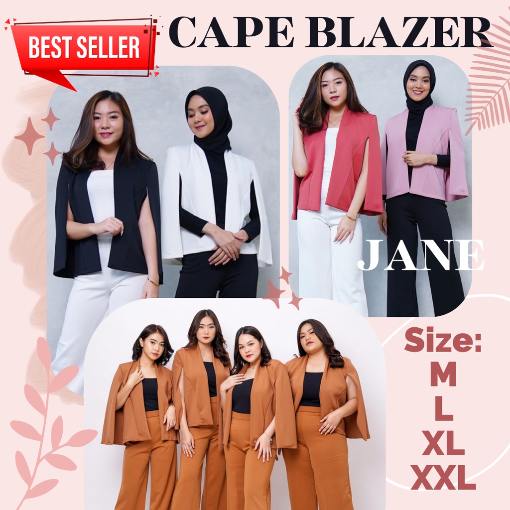 JANE COLLECTION || SALE OBRAL BLAZER KERJA DIAN SASTRO KANTOR FORMAL KULIAH - Cape Blazer Hitam XL