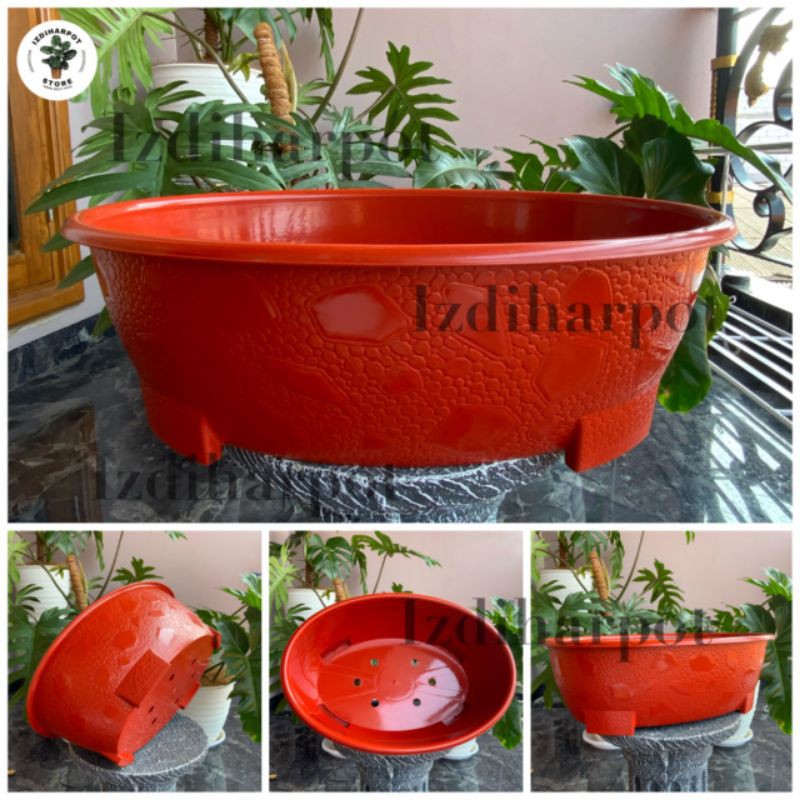 Pot bunga tanaman plastik bonsai oval 10 merah bata 50cm - OVAL 10 merah bata