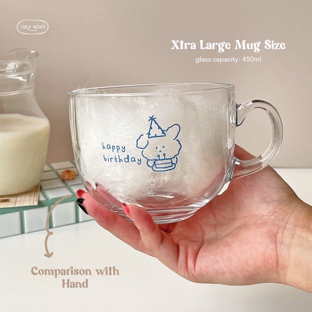 Gelas Minum Kaca Transparan | Gelas Aesthetic Lucu Gaya Korea | Mug Glass Cereal Korean Style | Everyday Mug Glass by Suka Home