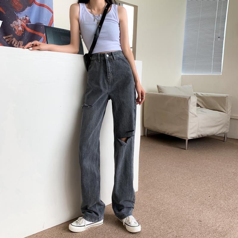 JEANS NEW  HIGHWAIST IMPORT CELANA PANTS WANITA CEWEK CULLOTE RIPPED DENIM MX880