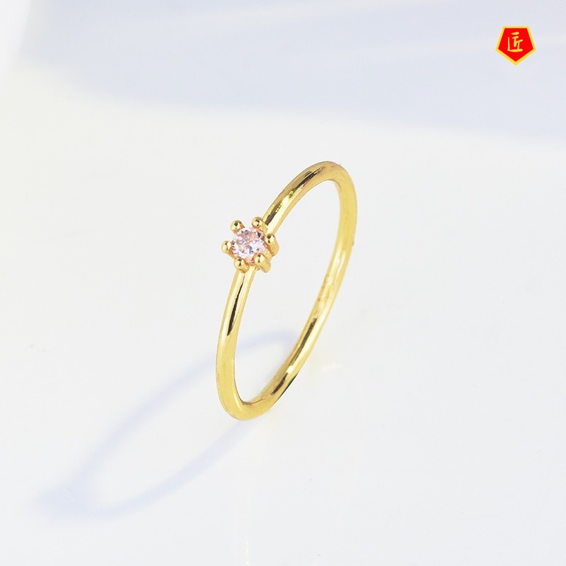 [Ready Stock]Simple Personality Single Diamond Extremely Slender 14K Gold Ring