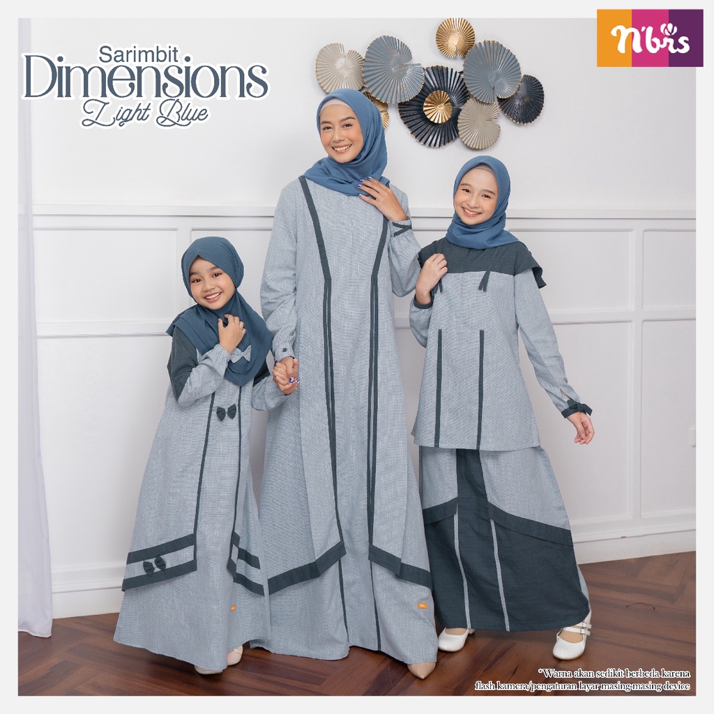 Nibras Sarimbit DIMENSIONS Gamis Light Blue Koko Emerald Bahan Mirabella mix Cassanova Baju Lebaran Couple Keluarga 2022