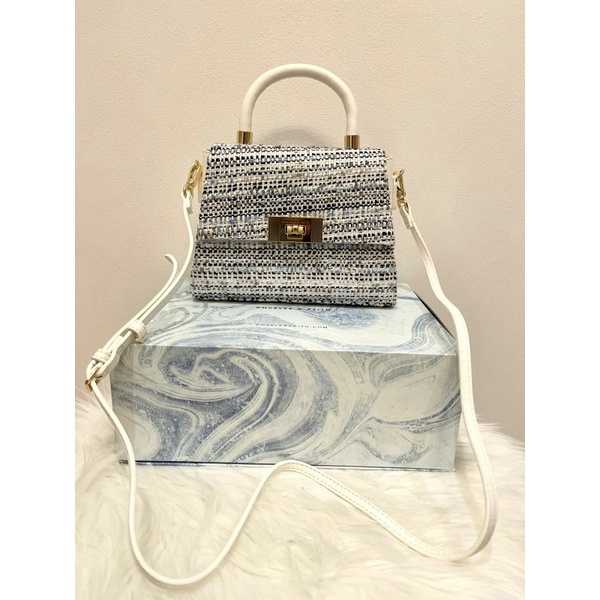 CK Blue tweed trapeze bag