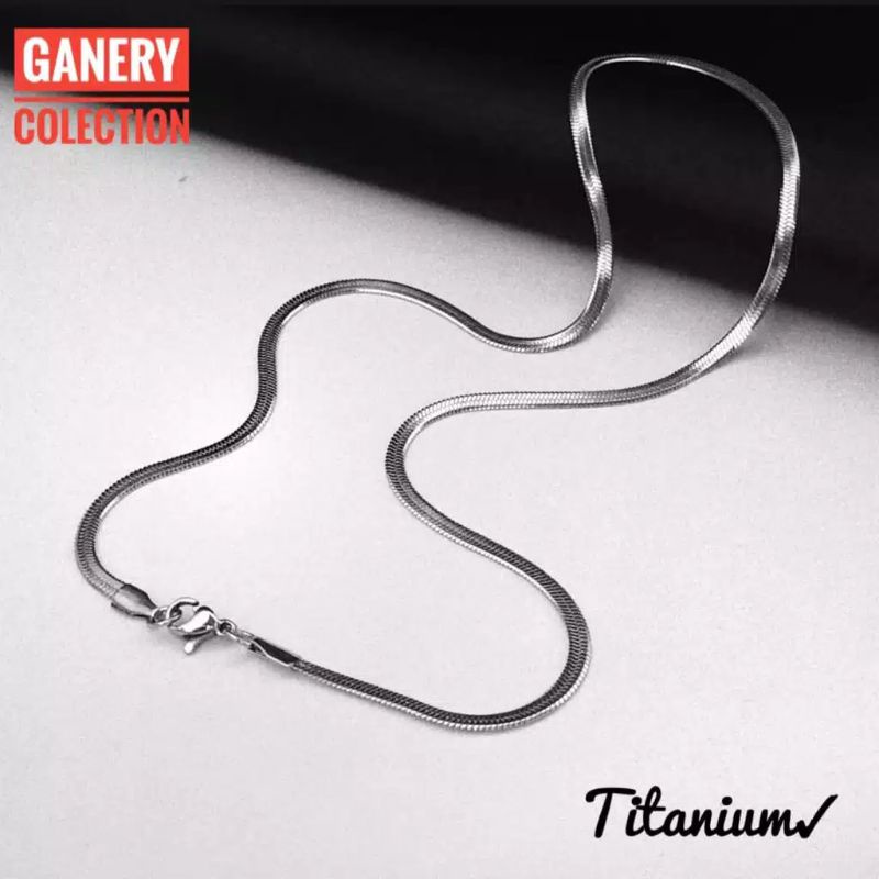 Ganery Kalung Titanium Pria Wanita Anti Karat Selamanya Silver/Gold Pipih 45/50/60Cm
