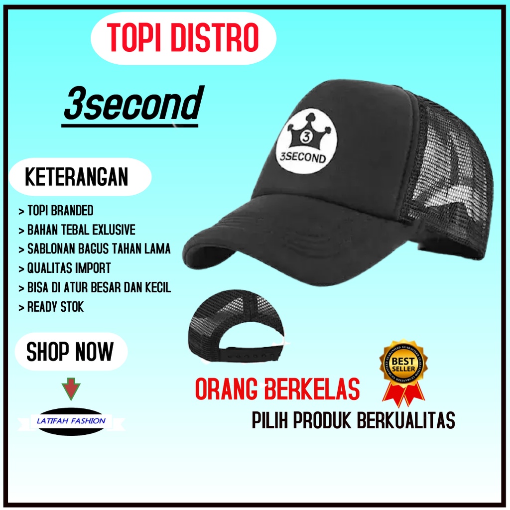 Topi Cowok Distro Bisbol 3second Peria Pria / Wanita Dewasa Keren Snapback Trucker Baseball Jaring S
