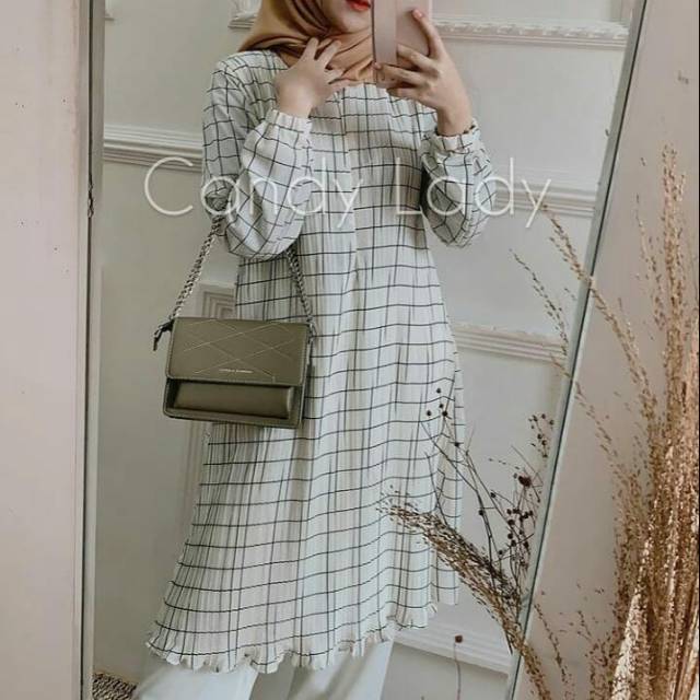ATASAN WANITA TUNIK/TUNIK SQUARE PLISKET/TUNIK  MOTIF GARIS