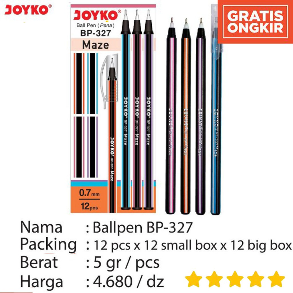 

Pulpen Joyko BP-327 Maze Black 0.7mm 1 Box 12 Pcs - Pulpen 0.7mm - Pulpen Joyko Hitam