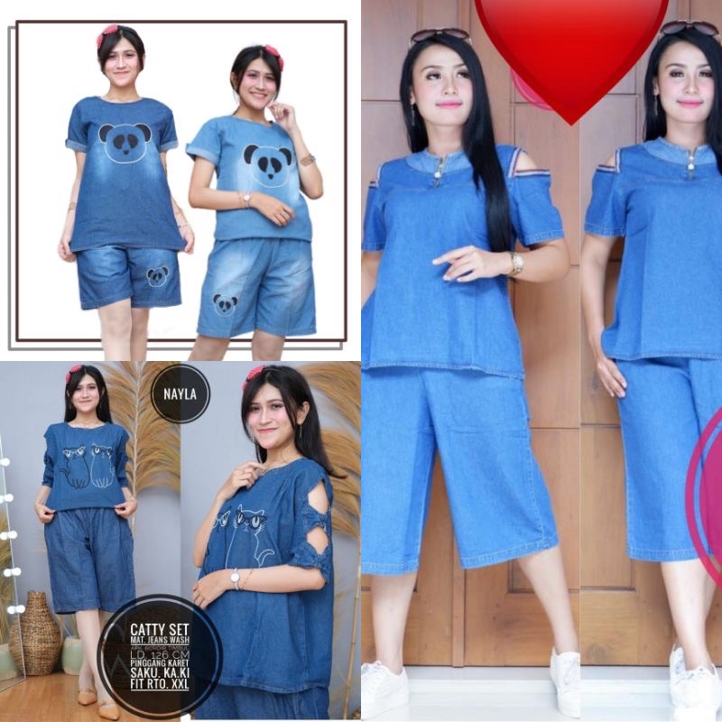 STELAN JEANS WANITA SET BAJU SETELAN JINS DENIM / ONESET JUMBO