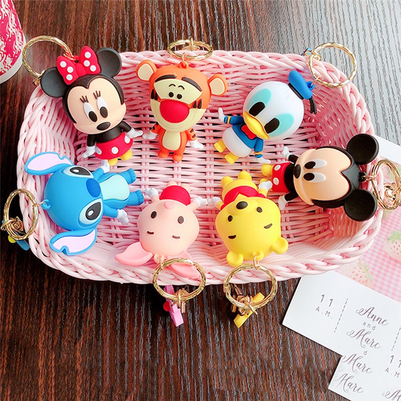 TK Fashion Creative Disney PVC Keychain Winnie the Pooh Stitch Mickey Donlald Duck Keychain Figure Doll Toys