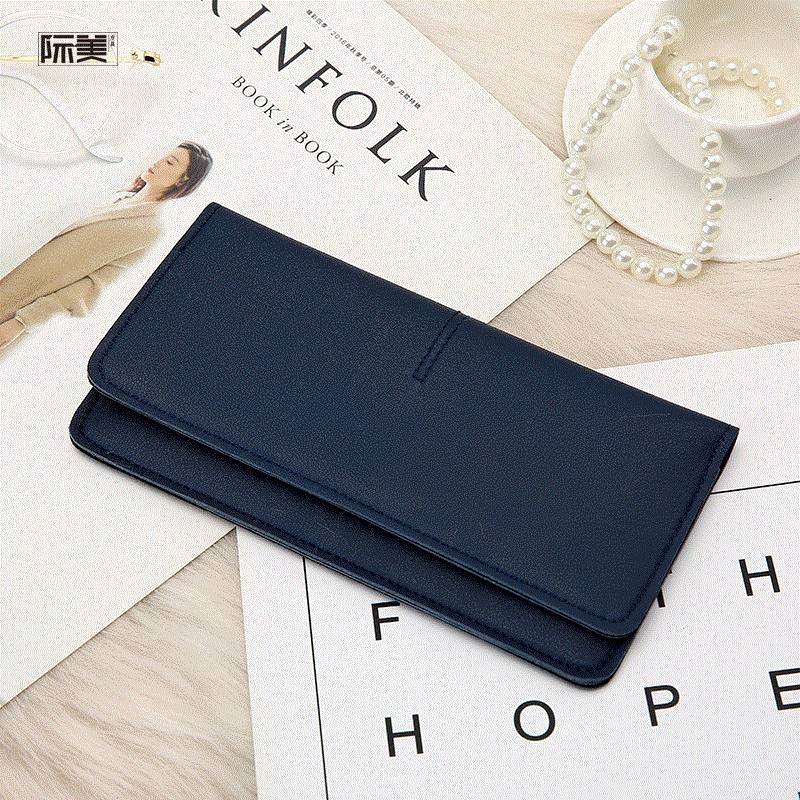 DODORY FYDP013 Dompet Wanita Panjang Lipat Dompet Polos PU Fashion Cewek-Navy