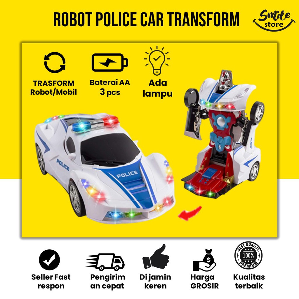 Mainan Mobil Polisi Transformers Berubah Jadi Robot