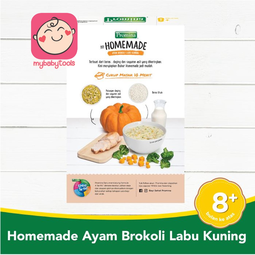 PROMINA HOMEMADE BUBUR BAYI 8+ AYAM BROKOLI LABU KUNING SALMON KENTANG WORTEL BOX 100GR